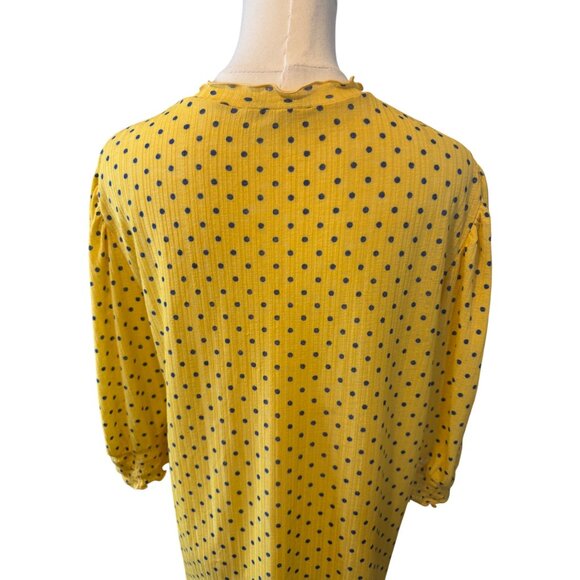 2/$25 Zara Medium Basic Yellow With Navy Polka Dots Blouse - Picture 7 of 11